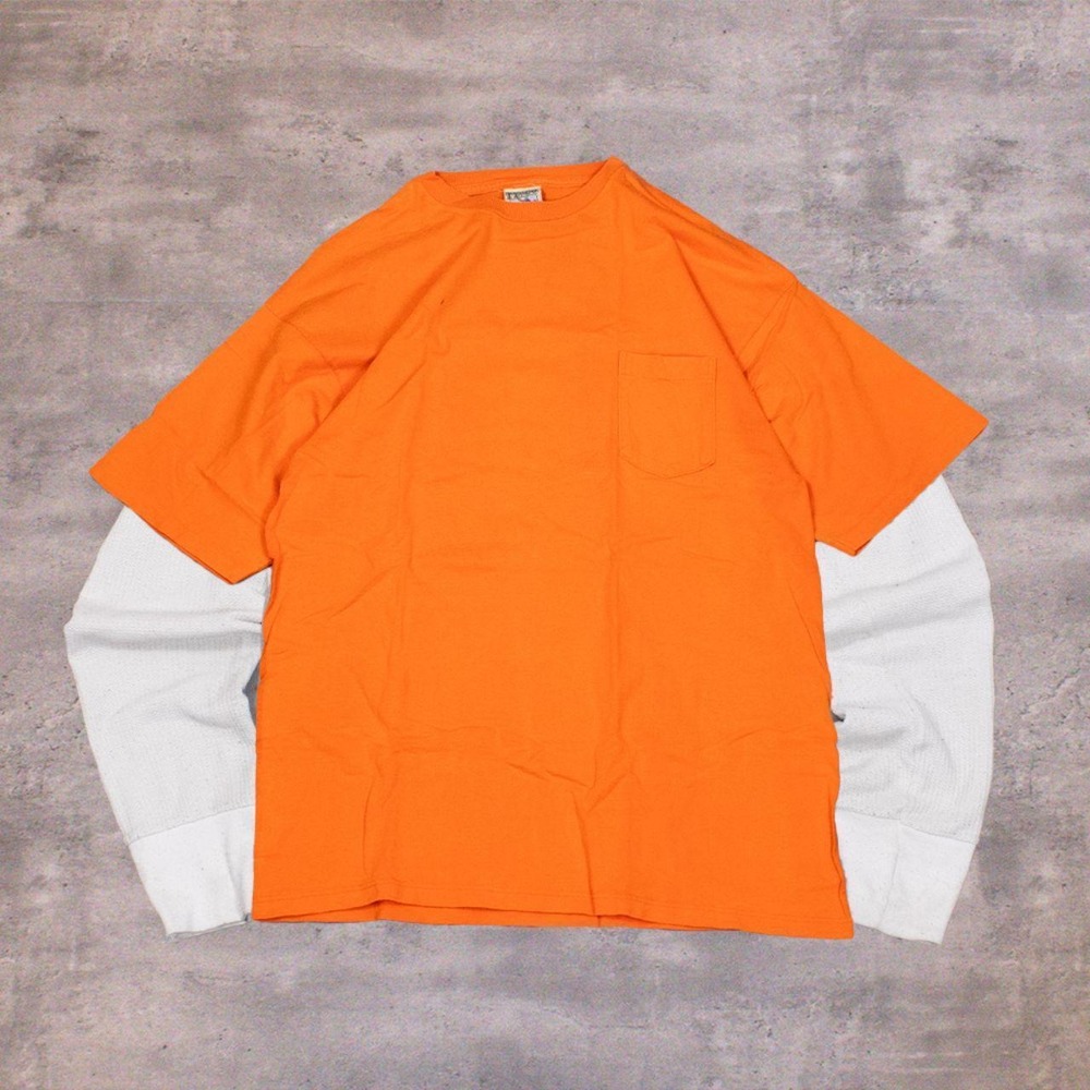 90's Pocket Blank Single Stitch Oversize Baggy Orange T-Shirt Tee